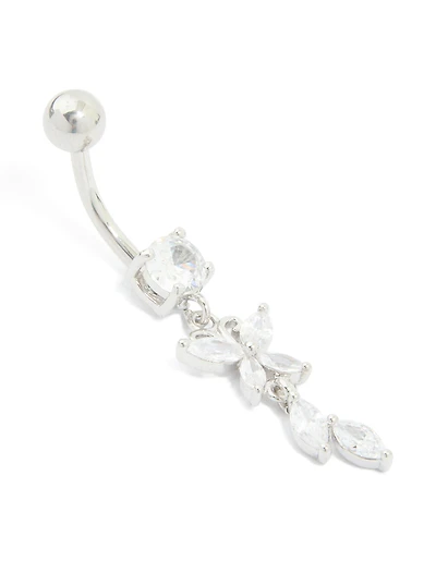 Surgical Steel Cubic Zirconia Butterfly & Leaf Drop Belly Bar