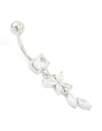 Surgical Steel Cubic Zirconia Butterfly & Leaf Drop Belly Bar