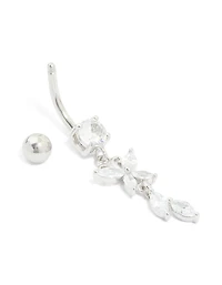 Surgical Steel Cubic Zirconia Butterfly & Leaf Drop Belly Bar
