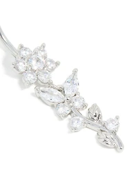 Surgical Steel Cubic Zirconia Large Flower Vine Drop Belly Bar