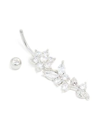 Surgical Steel Cubic Zirconia Large Flower Vine Drop Belly Bar