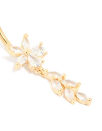 Gold Plated Surgical Steel Cubic Zirconia Floral Vine Drop Belly Bar