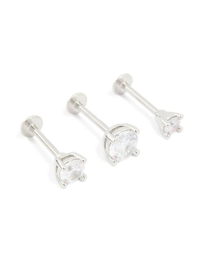 Surgical Steel Cubic Zirconia Graduated Flat Back Earrings 3-Pack
