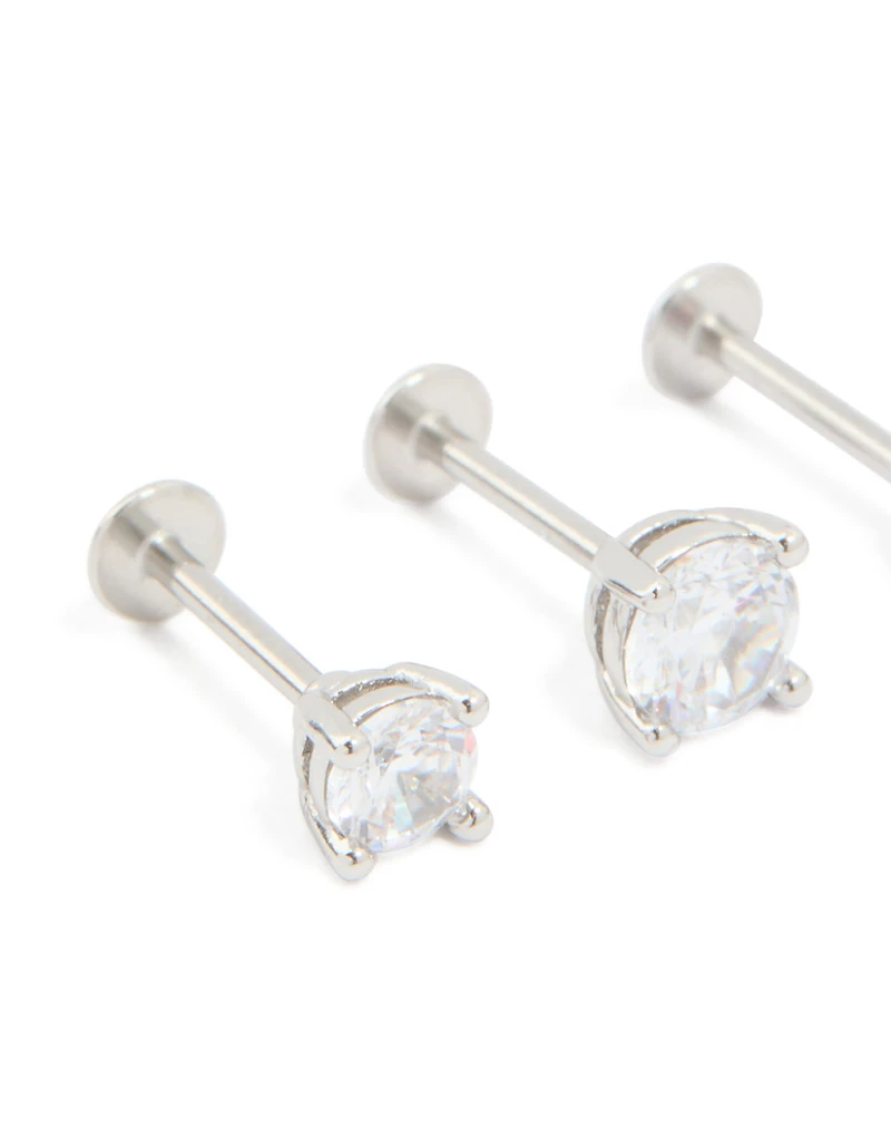 Surgical Steel Cubic Zirconia Graduated Flat Back Earrings 3-Pack