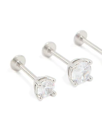 Surgical Steel Cubic Zirconia Graduated Flat Back Earrings 3-Pack