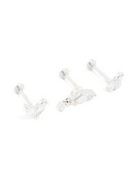Surgical Steel Cubic Zirconia Butterfly Flat Back Earrings 3-Pack