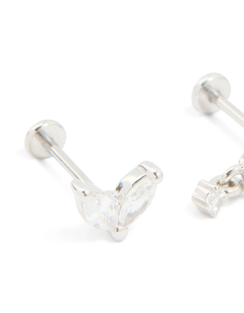 Surgical Steel Cubic Zirconia Butterfly Flat Back Earrings 3-Pack