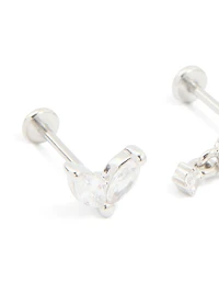 Surgical Steel Cubic Zirconia Butterfly Flat Back Earrings 3-Pack