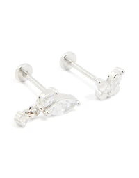 Surgical Steel Cubic Zirconia Butterfly Flat Back Earrings 3-Pack