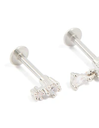 Surgical Steel Cubic Zirconia Flower Flat Back Earrings 3-Pack