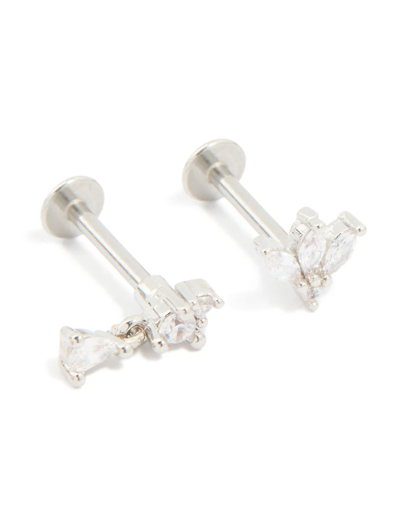 Surgical Steel Cubic Zirconia Flower Flat Back Earrings 3-Pack