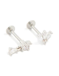 Surgical Steel Cubic Zirconia Flower Flat Back Earrings 3-Pack
