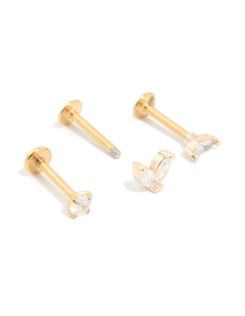 Gold Plated Surgical Steel Cubic Zirconia Flat Back Studs 3-Pack