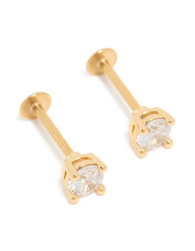 Gold Plated Surgical Steel Cubic Zirconia Flat Back Studs