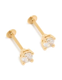 Gold Plated Surgical Steel Cubic Zirconia Flat Back Studs