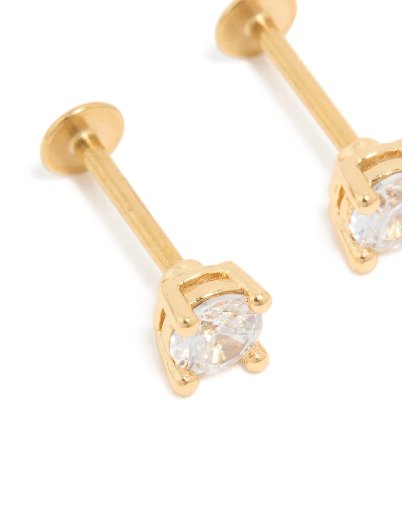 Gold Plated Surgical Steel Cubic Zirconia Flat Back Studs