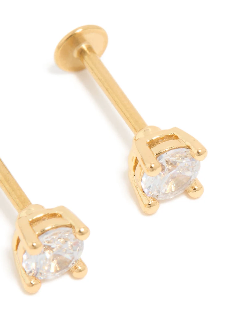 Gold Plated Surgical Steel Cubic Zirconia Flat Back Studs