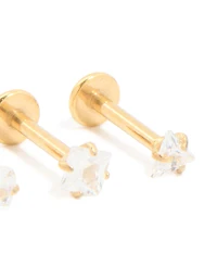 Gold Plated Surgical Steel Cubic Zirconia Flat Back Earrings 3-Pack