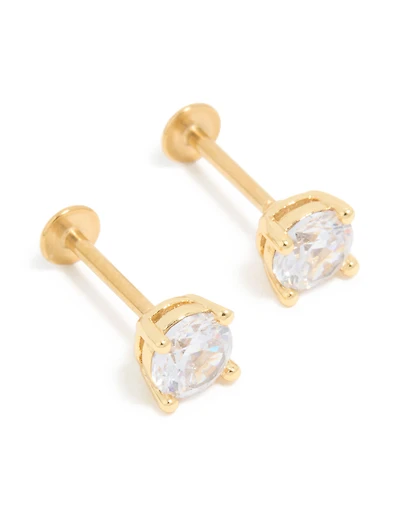 Gold Plated Surgical Steel 5mm Cubic Zirconia Flat Back Studs