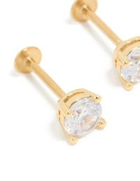 Gold Plated Surgical Steel 5mm Cubic Zirconia Flat Back Studs