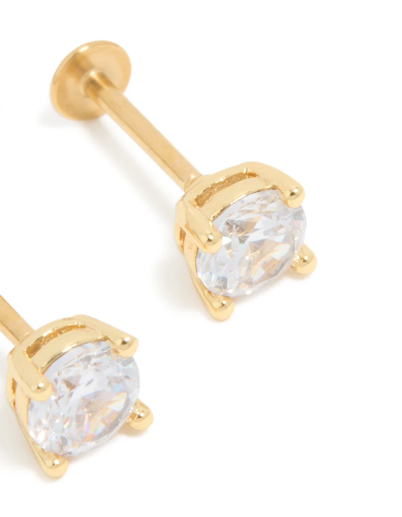 Gold Plated Surgical Steel 5mm Cubic Zirconia Flat Back Studs