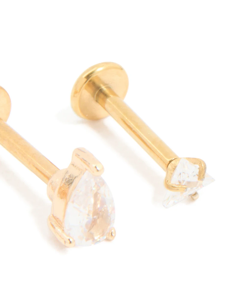 Gold Plated Surgical Steel Cubic Zirconia Leaf Flat Back Earrings 3-Pack