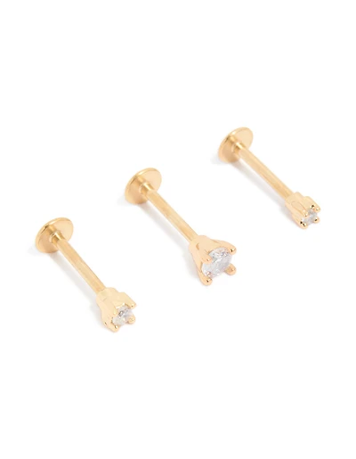 Gold Plated Surgical Steel Mixed Size Flat Back Studs 3-Pack