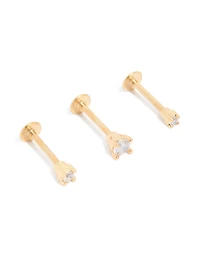 Gold Plated Surgical Steel Mixed Size Flat Back Studs 3-Pack