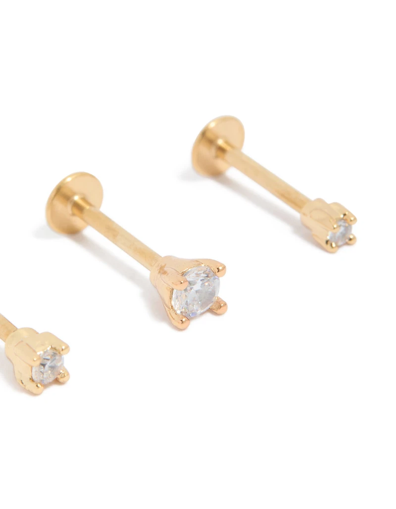 Gold Plated Surgical Steel Mixed Size Flat Back Studs 3-Pack
