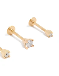 Gold Plated Surgical Steel Mixed Size Flat Back Studs 3-Pack