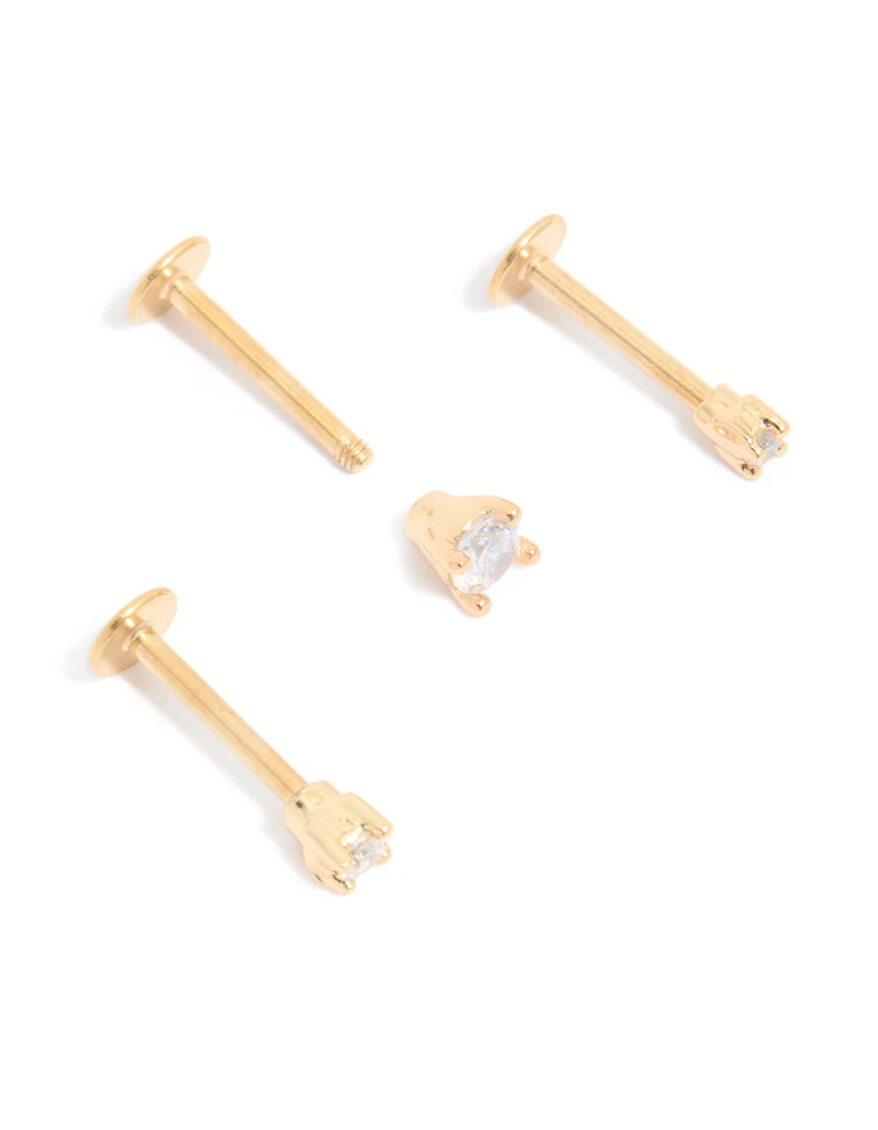 Gold Plated Surgical Steel Mixed Size Flat Back Studs 3-Pack