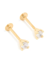 Gold Plated Surgical Steel Cubic Zirconia Flat Back Studs 3 MM