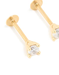 Gold Plated Surgical Steel Cubic Zirconia Flat Back Studs 3 MM