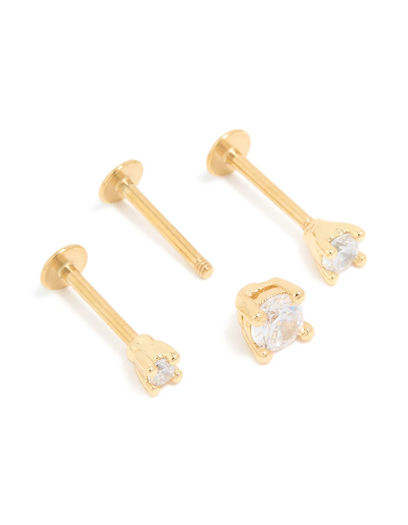 Gold Plated Surgical Steel Cubic Zirconia Flat Back Studs 3-Pack