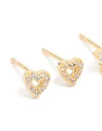 Kids Gold Plated Surgical Steel Cubic Zirconia Flower & Heart Stud Earrings 2-Pack