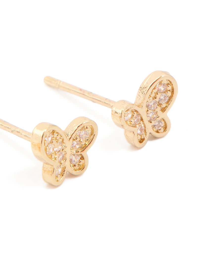 Boucles d’oreilles rose en acier chirurgical plaquées or pour enfants et boucles d’oreilles papillon plaquées or