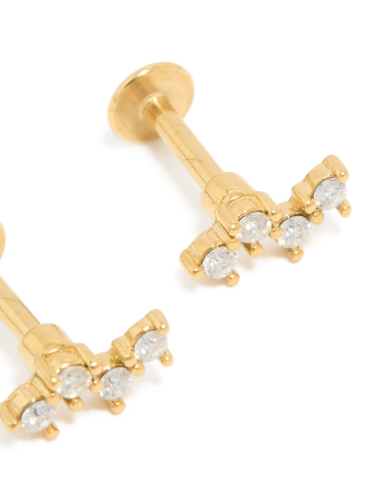 Kids Gold Plated Surgical Steel Cubic Zirconia Fine Zigzag Flat Back Studs