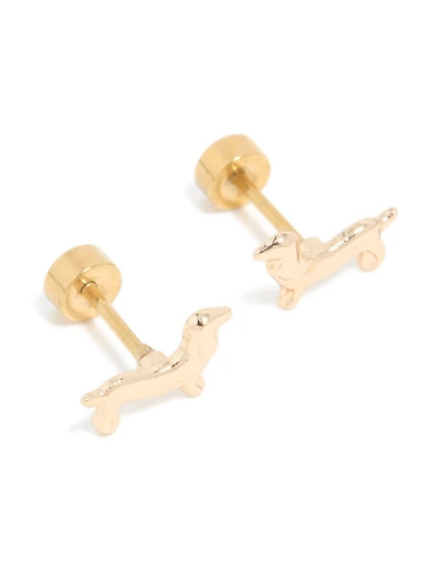 Kids Gold Plated Surgical Steel Dog Flat Back Studs