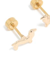 Kids Gold Plated Surgical Steel Dog Flat Back Studs