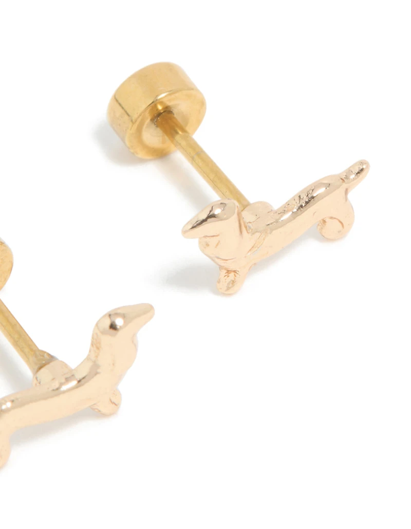 Kids Gold Plated Surgical Steel Dog Flat Back Studs