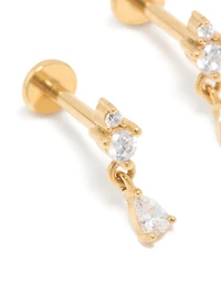 Kids Gold Plated Surgical Steel Cubic Zirconia Marquise Drop Flat Back Studs