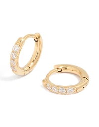Kids Gold Plated Surgical Steel Cubic Zirconia Pave Sleeper Earrings