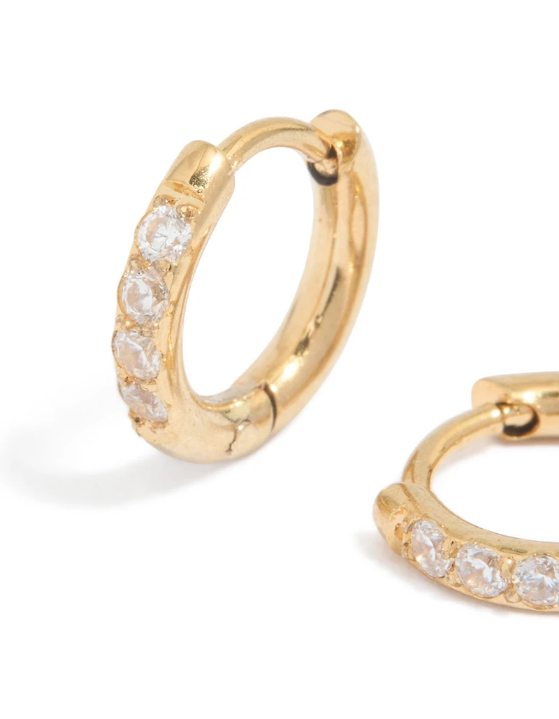 Kids Gold Plated Surgical Steel Cubic Zirconia Pave Sleeper Earrings