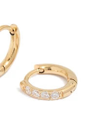 Kids Gold Plated Surgical Steel Cubic Zirconia Pave Sleeper Earrings