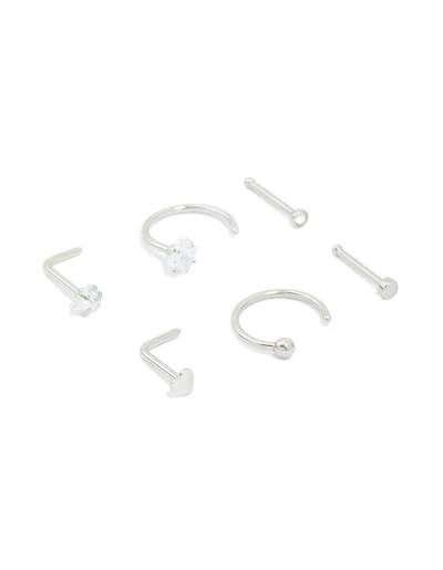 Surgical Steel Cubic Zirconia Mixed Nose Studs & Rings 6-Pack