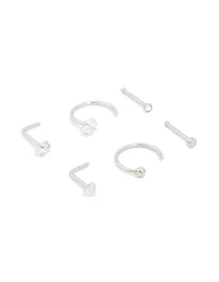 Surgical Steel Cubic Zirconia Mixed Nose Studs & Rings 6-Pack