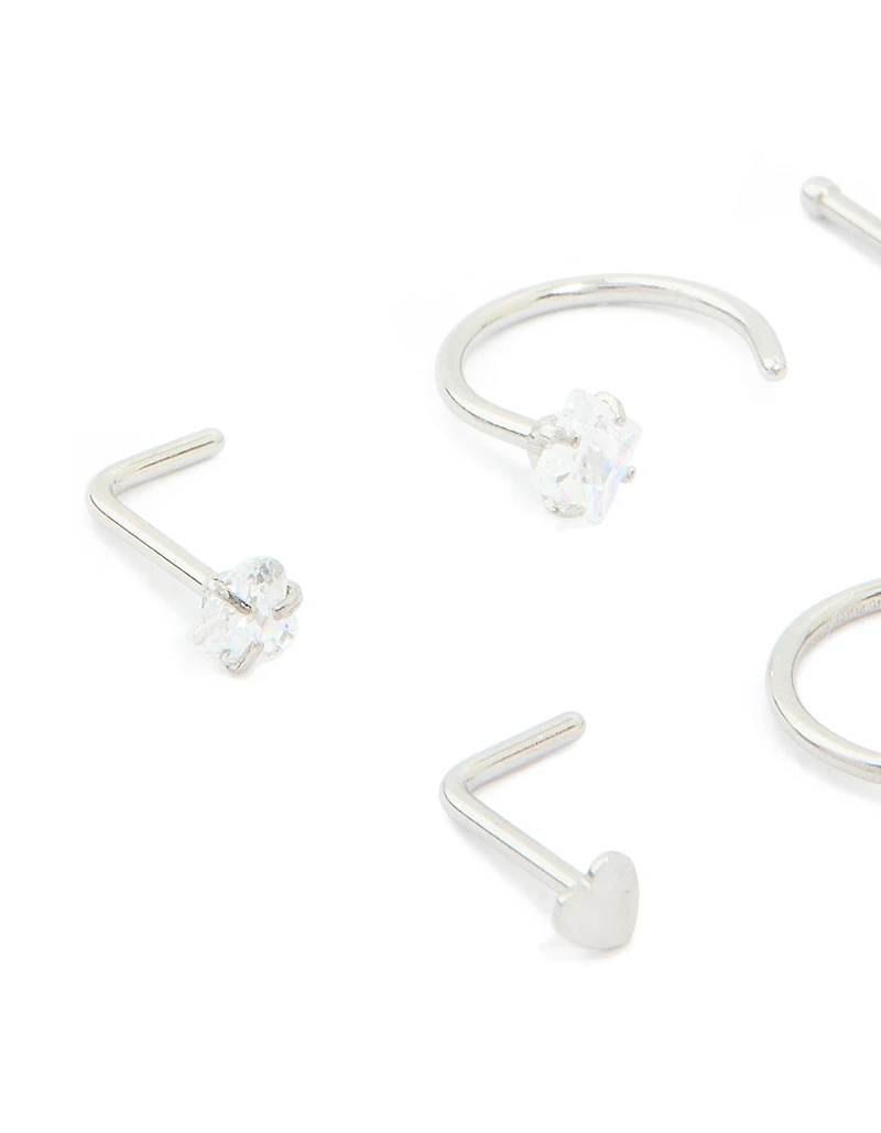 Surgical Steel Cubic Zirconia Mixed Nose Studs & Rings 6-Pack