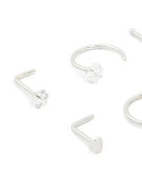 Surgical Steel Cubic Zirconia Mixed Nose Studs & Rings 6-Pack