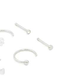 Surgical Steel Cubic Zirconia Mixed Nose Studs & Rings 6-Pack