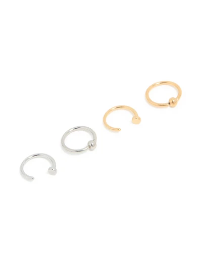 Mixed Metal Plated Surgical Steel Open & Ball Nose Rings 4-Pack